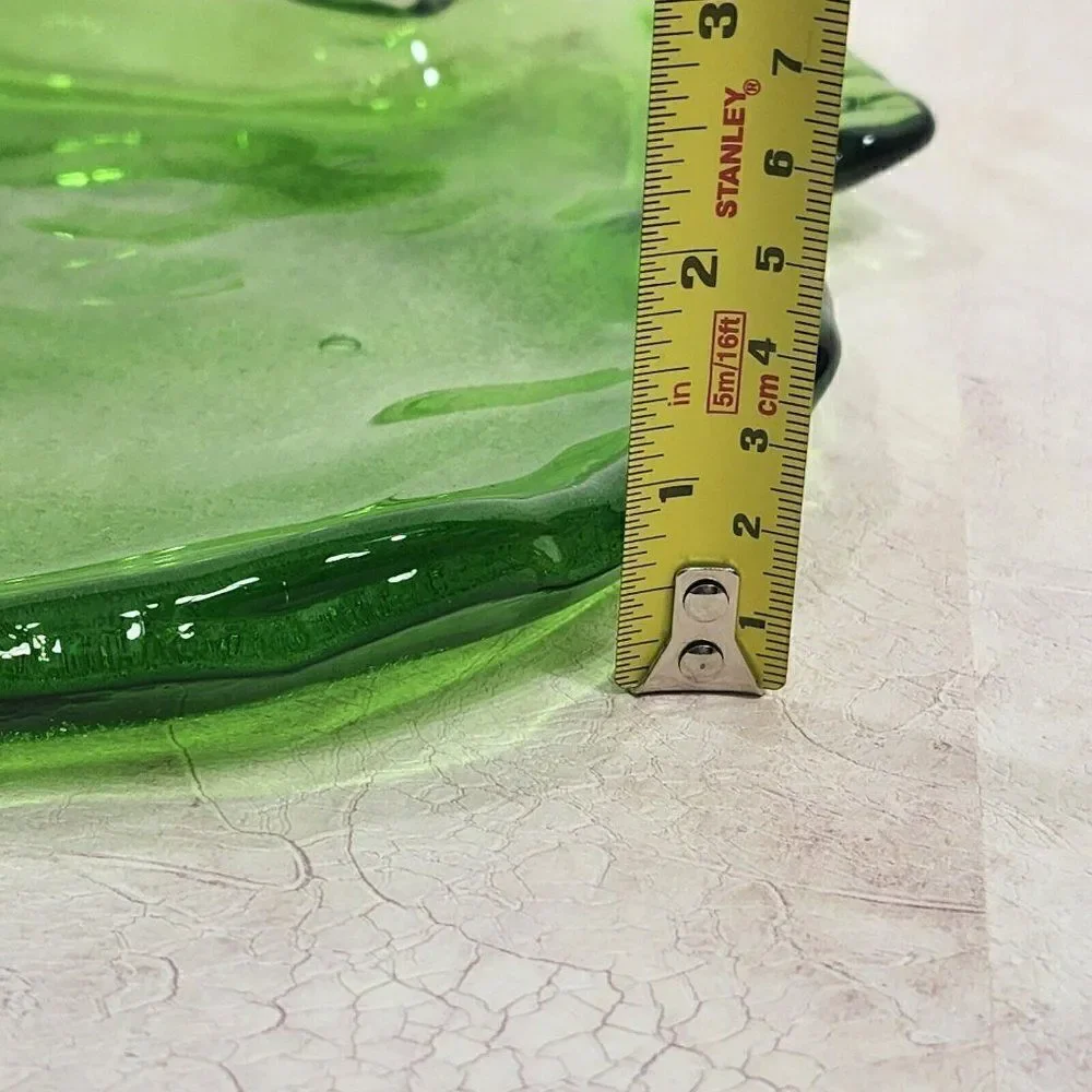 Vintage AMICI 11.5 Long Fish Shape Plate Dish Italian‎ Bubble Green Art Glass